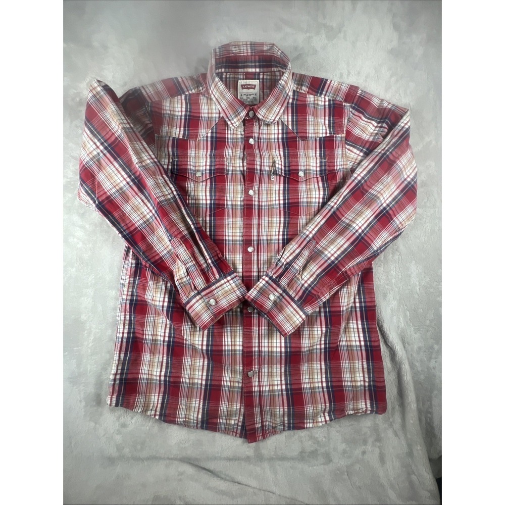 Levi's Pearl Snap Shirt  Size‎ XL Multicolor Western Cowboy Casual Plaid Pockets
